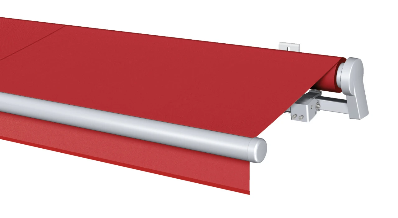 Rote Markise mit silberner Halterung